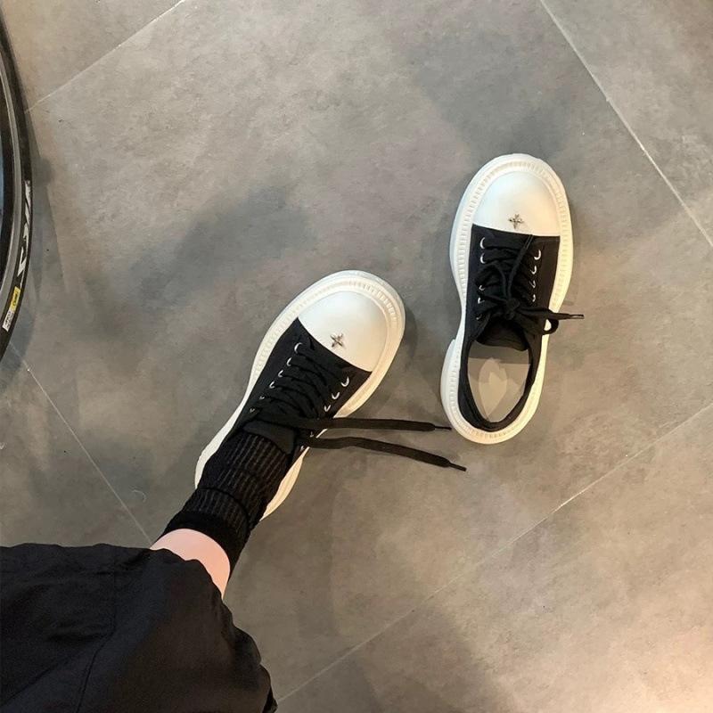 Platform Canvas Shoes Women's Spring and Autumn Height Increase Muffin Single Shoes Sports Little White Shoes Women's Shoes White Black and White