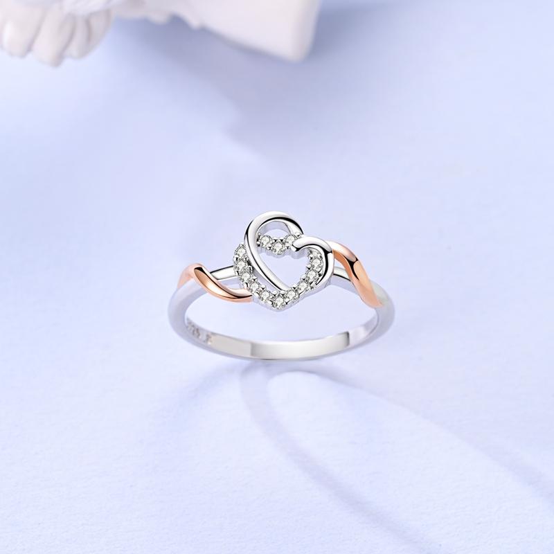 Authentic Copper Love Heart Twining Rings Delicate Womans Girlfriend Anniversary Gift Wedding Ring High Quality
