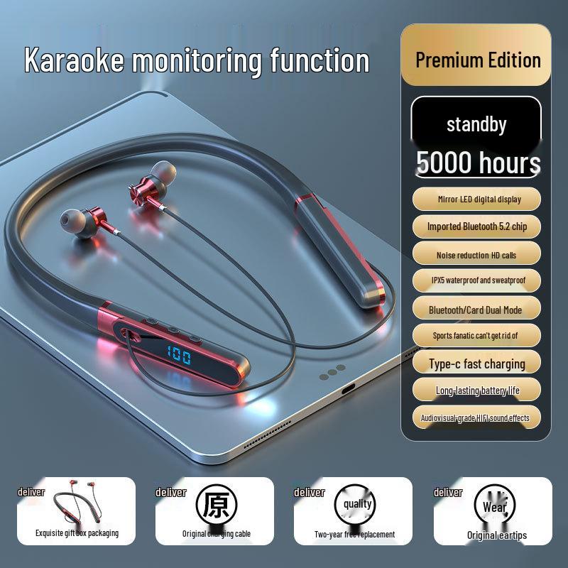 Neckband Bluetooth Headphones with Long Battery Life, Large Volume, Compatible with Apple, Huawei, and Android Devices