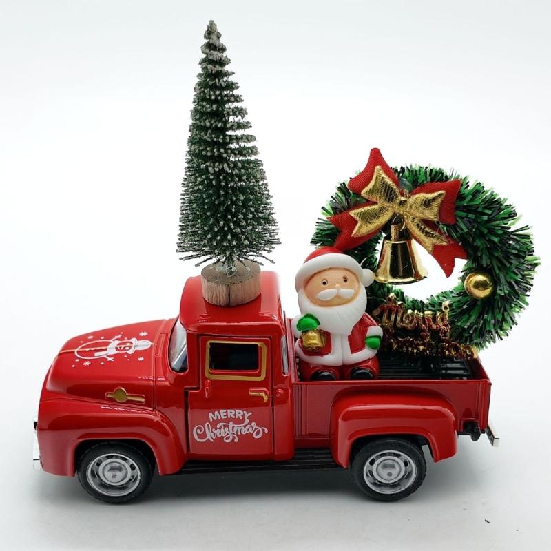 Christmas Farmhouse Truck Decors Metal Farm Pickup Truck Decors with Wreath/Tree Table Centerpieces Home Decoration