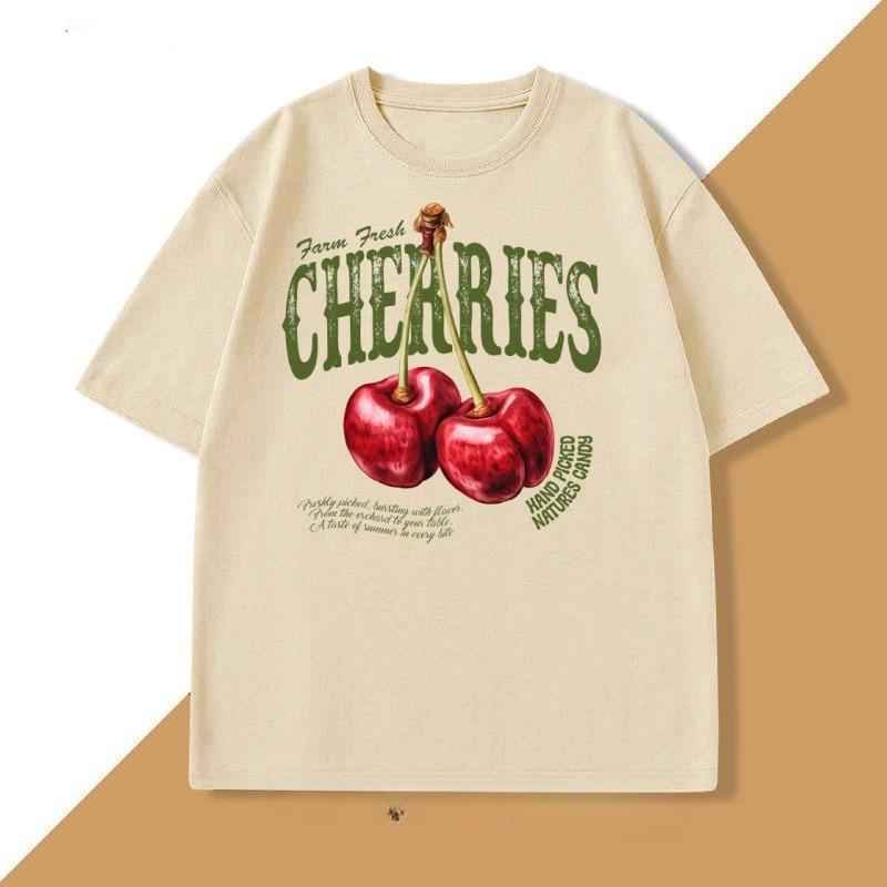 Vintage Cherry T Shirt Fruit Tshirt Summer Cotton Short Sleeve Women TShirt Cherry Lover Tee Clothes Casual Round Neck Tops