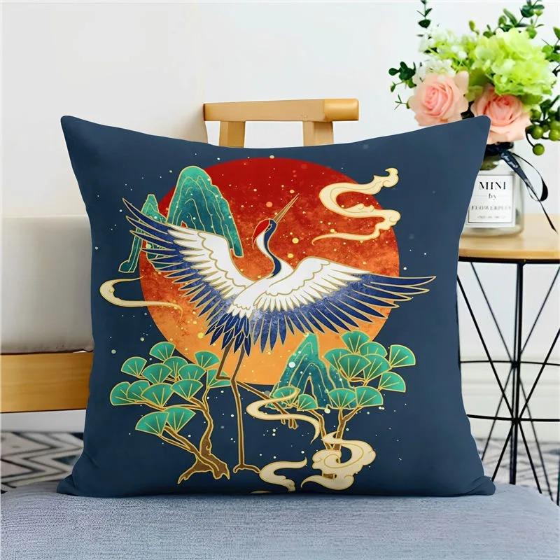 

Наволочка с рисунком журавля и пейзажа для гостиной, дивана, подушки, наволочка для спальни, наволочка для автомобиля, украшение для дома 40x40cm