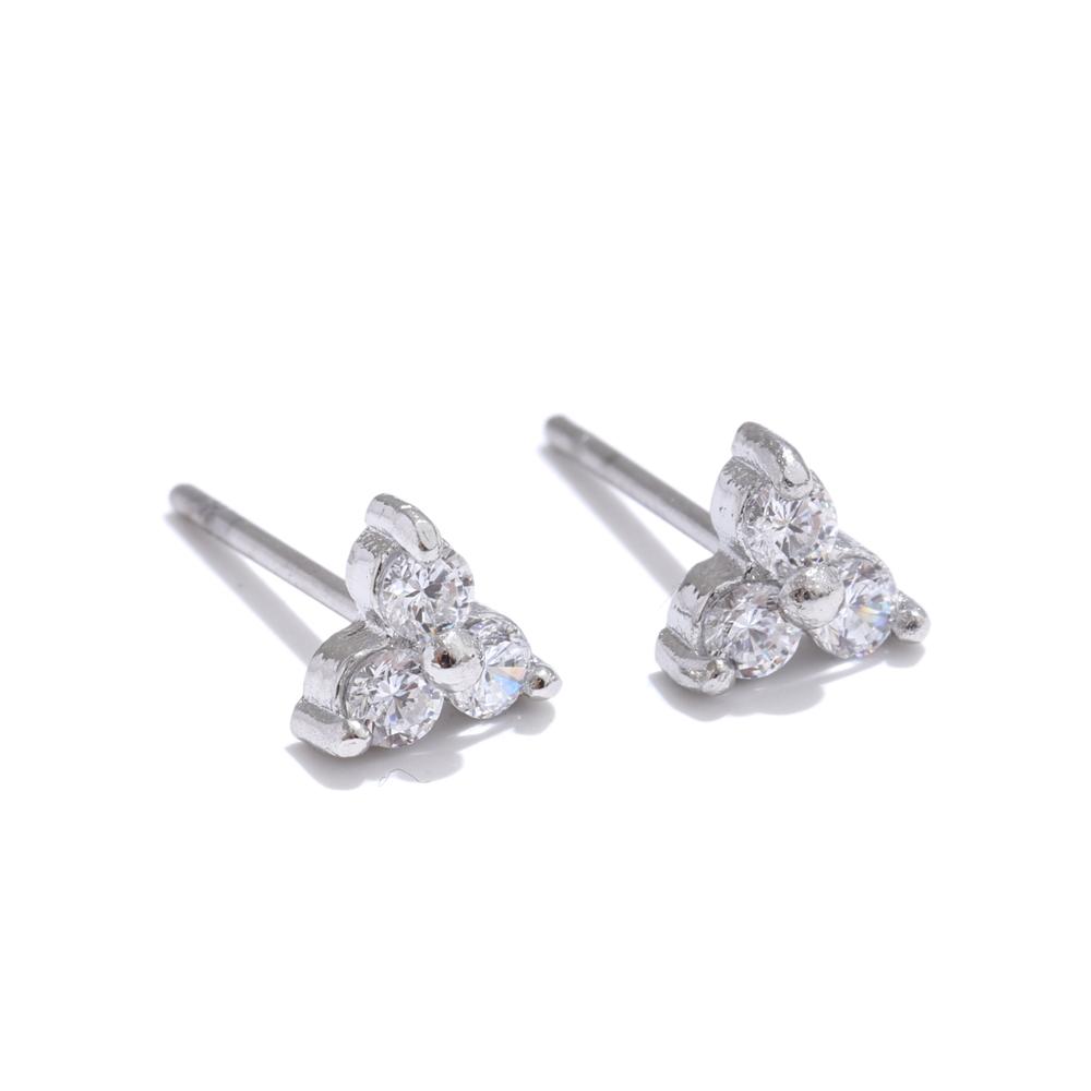 Yhpup Delicate Bling Cubic Zirconia Flower Small Daily Stud Earrings for Women Stainless Steel Versatile Exquisite Jewelry