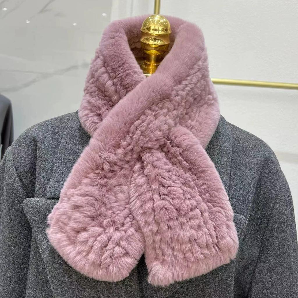 Imported Real Rex Rabbit Fur Scarf Korean Version Simple Long Woven Mao Mao Scarf Warm Double-sided Thickened Fur Collar
