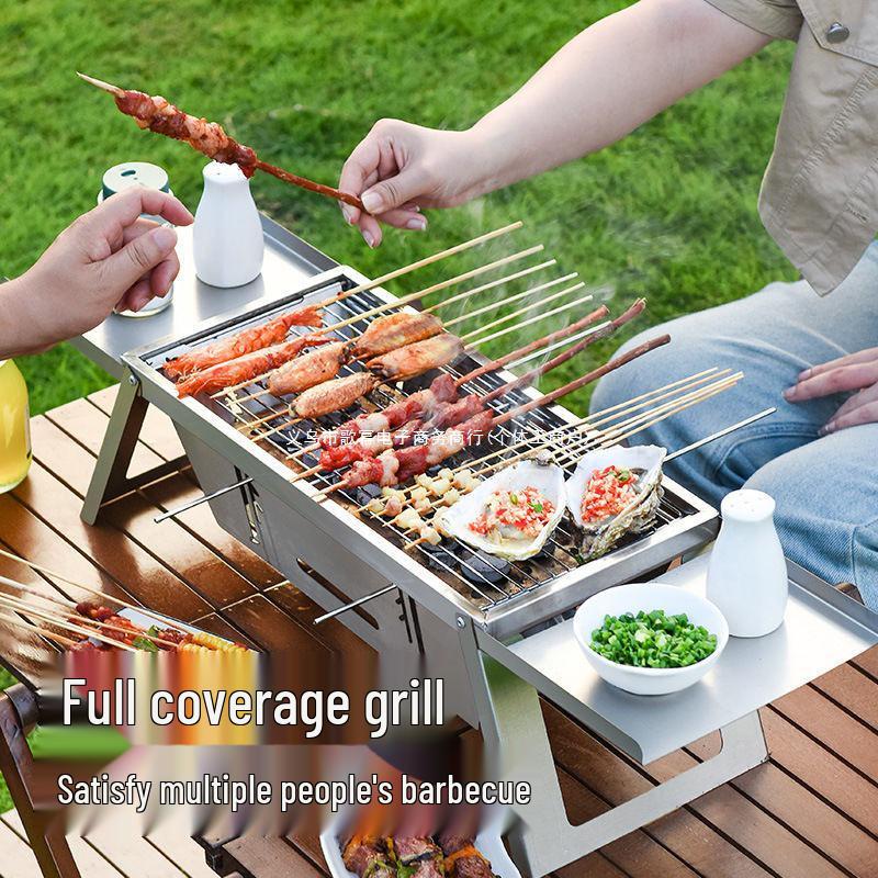 Portable Folding Stainless Steel Charcoal Grill for Indoor/Outdoor Use