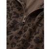 Kadın Günlük Fermuarlı Uzun Kollu Leopar Sweatshirt Bol Oversize Retro Kapüşonlu Yüksek Yaka Kadife Dış Giyim Kazak Sonbahar