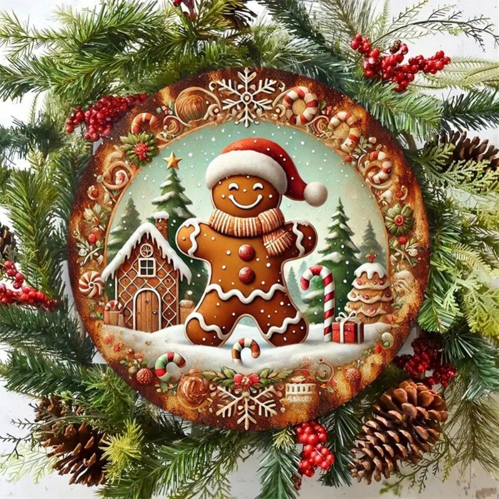 Vintage Gingerbread Man Iron Metal Wreath Wall Plaque Home Decor Gift Christmas Halloween