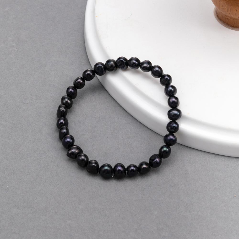 AAA Grade Black Freshwater Pearl Bracelet 5-6mm Beads 18cm Length Stretch Adjustable Bracelet for Women Mother s Day Gift 18cm