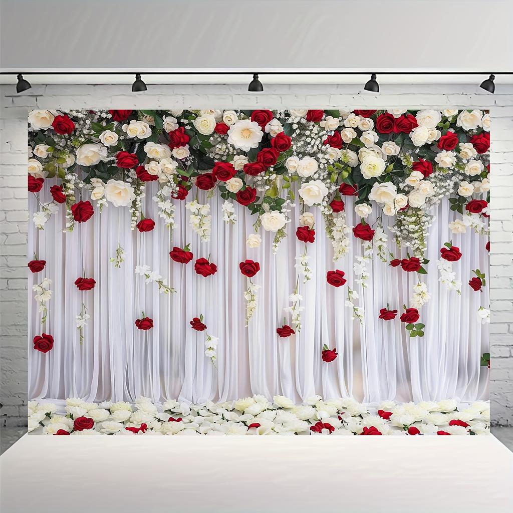 Elegante sfondo floreale, design con rose rosse e bianche, adatto per matrimoni, baby shower, compleanni, striscioni per feste all'aperto