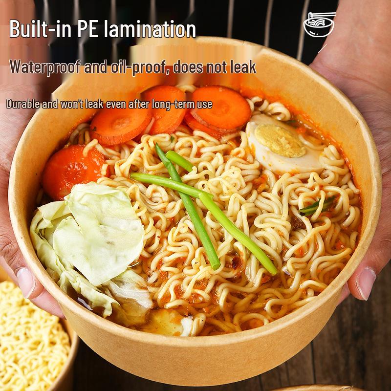 High-Temperature Resistant Disposable Noodle Bowl & Chopstick Set - Food-Grade Kraft Paper Bowl for Quick Meals
