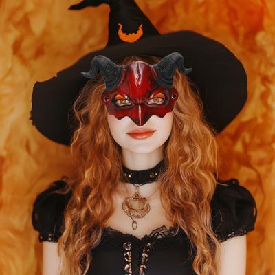 Demon Half Face Mask Realistic Red Satan Goat Mask with Adjustable Strap Halloween Cosplay