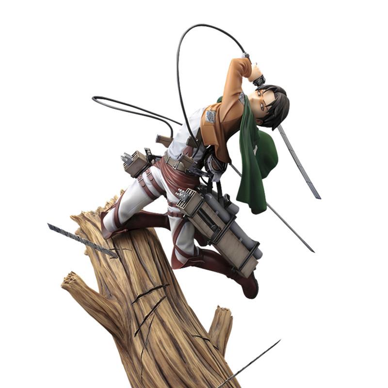 Beautiful Attack On Titan Levi Ackerman Figure Tree Trunk Standing Battle Version Collectible Statue With 3d Maneuver Gear For Anime Fans