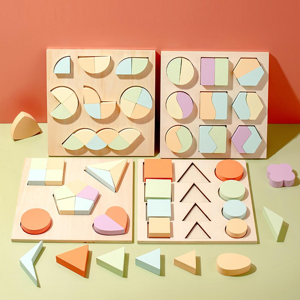 Kids Wooden Shape Puzzle Toy Geometric Shape Color Matching Cognition Board Gifts For Girls Boys