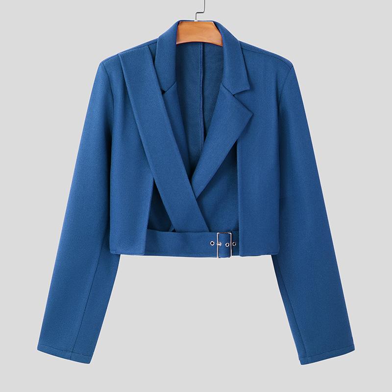 INCERUN Menn Lapel Langermet Front Cross Belte Kort Blazer Casual Jakker