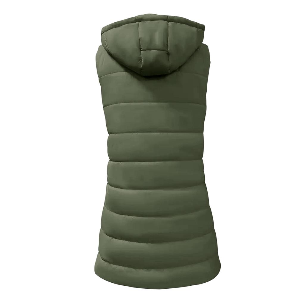 Damen Lange Weste Einfarbig Ärmellos Kapuze Winterweste Oberbekleidung Jacke Leichter Warmer Mantel Oberbekleidung