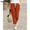 Fashion Women's Pants Cotton Linen Pants Drawstring Loose Large Size Pants Ladies Black Bottom Pants 695