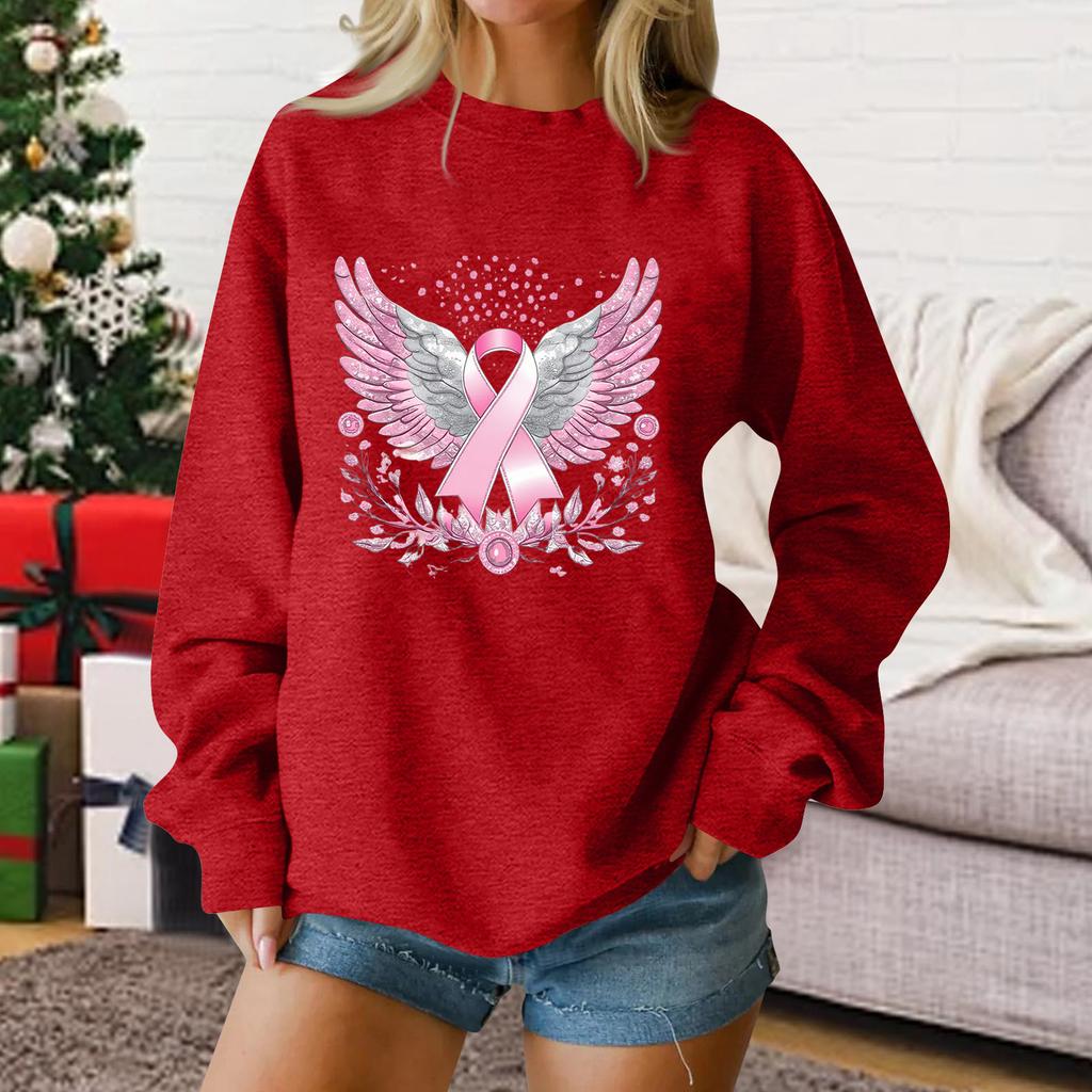 Women's Casual Long Sleeve Printed Pullover Sweatshirt Loose Fit Round Neck Top for Everyday Wear
