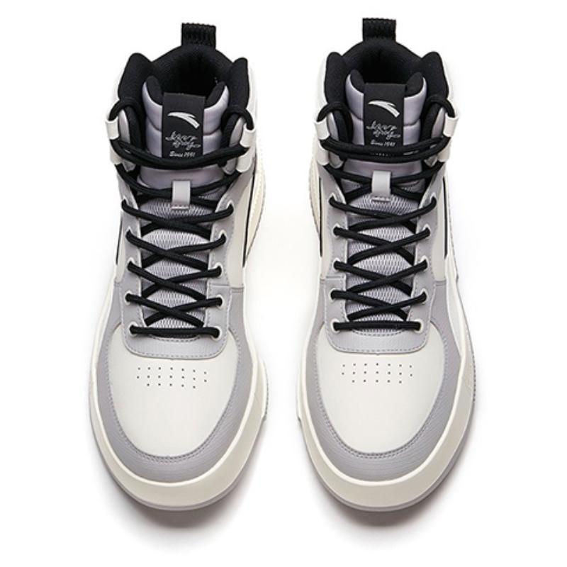 Anta Anti Slip Wear Resistant High Top Skateboard Shoes Men's White Gray Sneakers 912238011-2