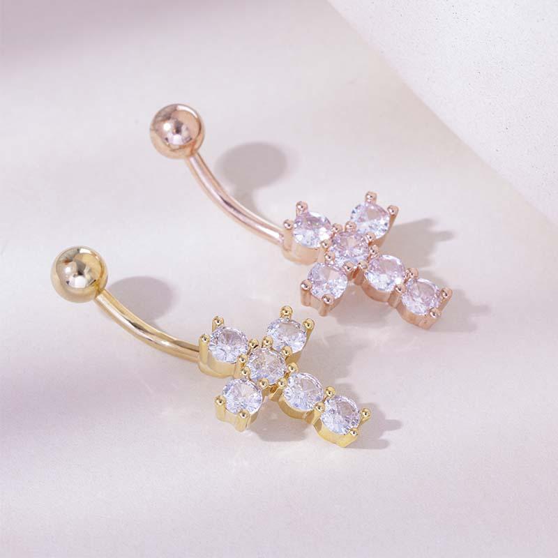 Cross Design Crystal Dangle Belly Ring 1Pcs Comfortable Stainless Steel Navel Piercing Jewelry for Daily