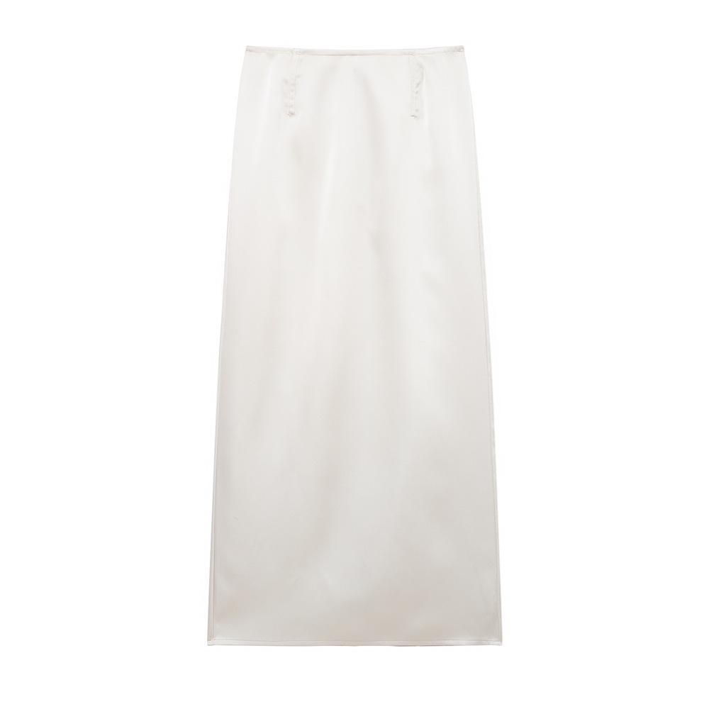 

2025 Spring Women s Silk Satin Slim Versatile Midi Skirt S