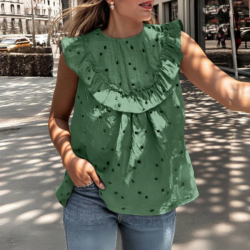 

ZANZEA Женские летние повседневные майки без рукавов с вышивкой крючком XL темно-зеленого