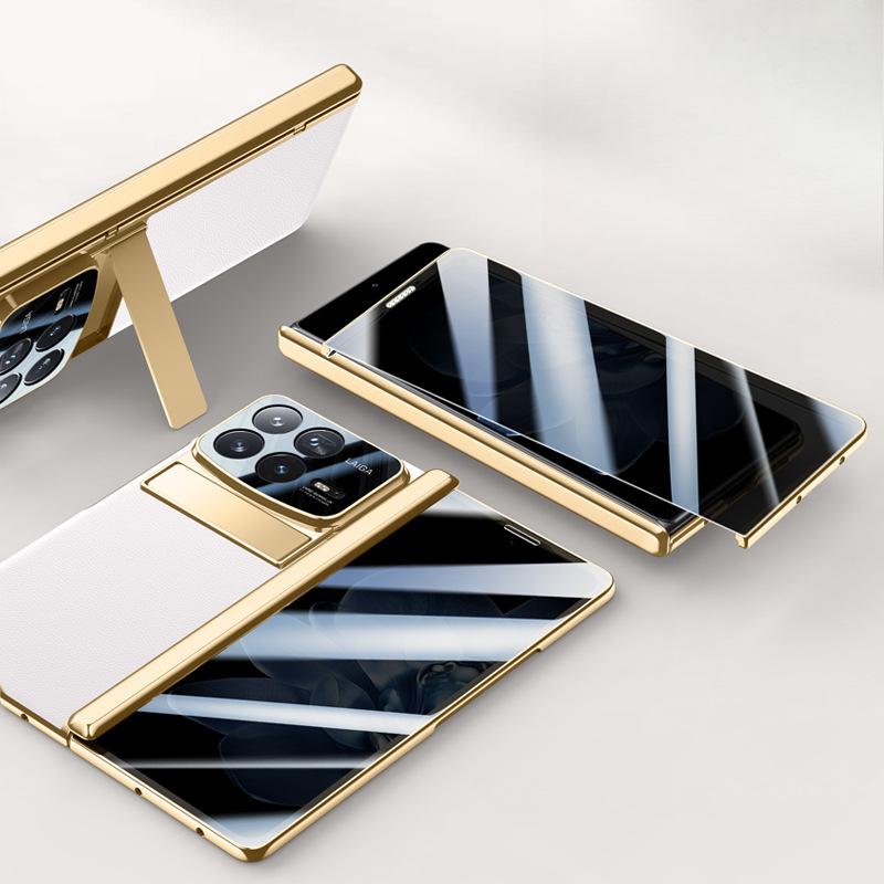 Suitable for Xiaomi Mix Fold Phone Case Film Integrated Electroplated Hinge MIX Fold 4 Business Men's Stand Plain Leather Case