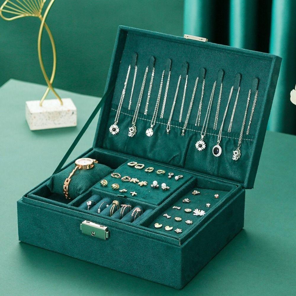 

Двухслойная бархатная шкатулка для украшений, большая вместимость, держатель для ювелирных изделий, хранение ювелирных изделий зелёный
