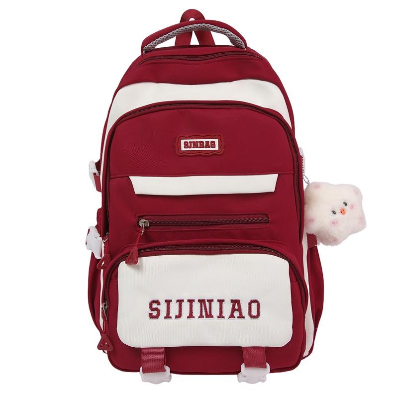 Summer New Nylon Letter Casual Large Capacity Color-Block Middle School Student Outdoor Couple Backpack