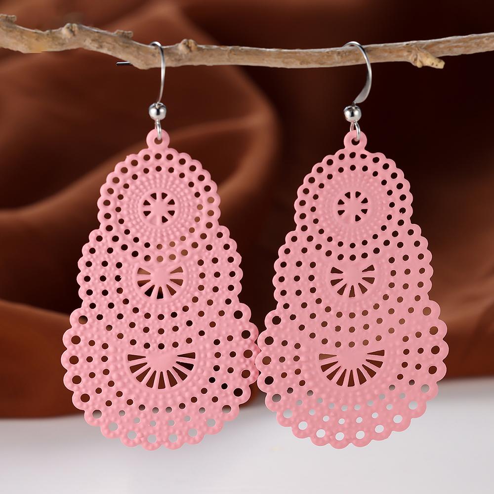 1 Pair Hollow Circle Design Dangle Earrings Boho Style Hook Earrings Bohemian Jewelry