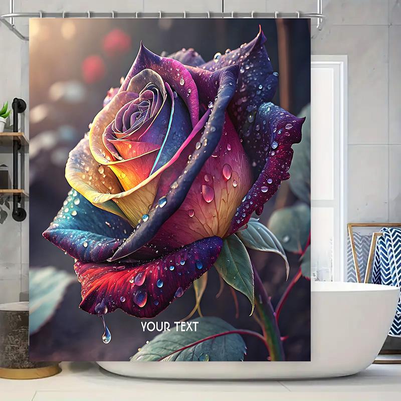 

Vibrant Rose Shower Curtain Waterproof Printed Fabric For Bathroom Decor In Multiple Colors With Customizable Text W60H190(CM)-1 Pcs