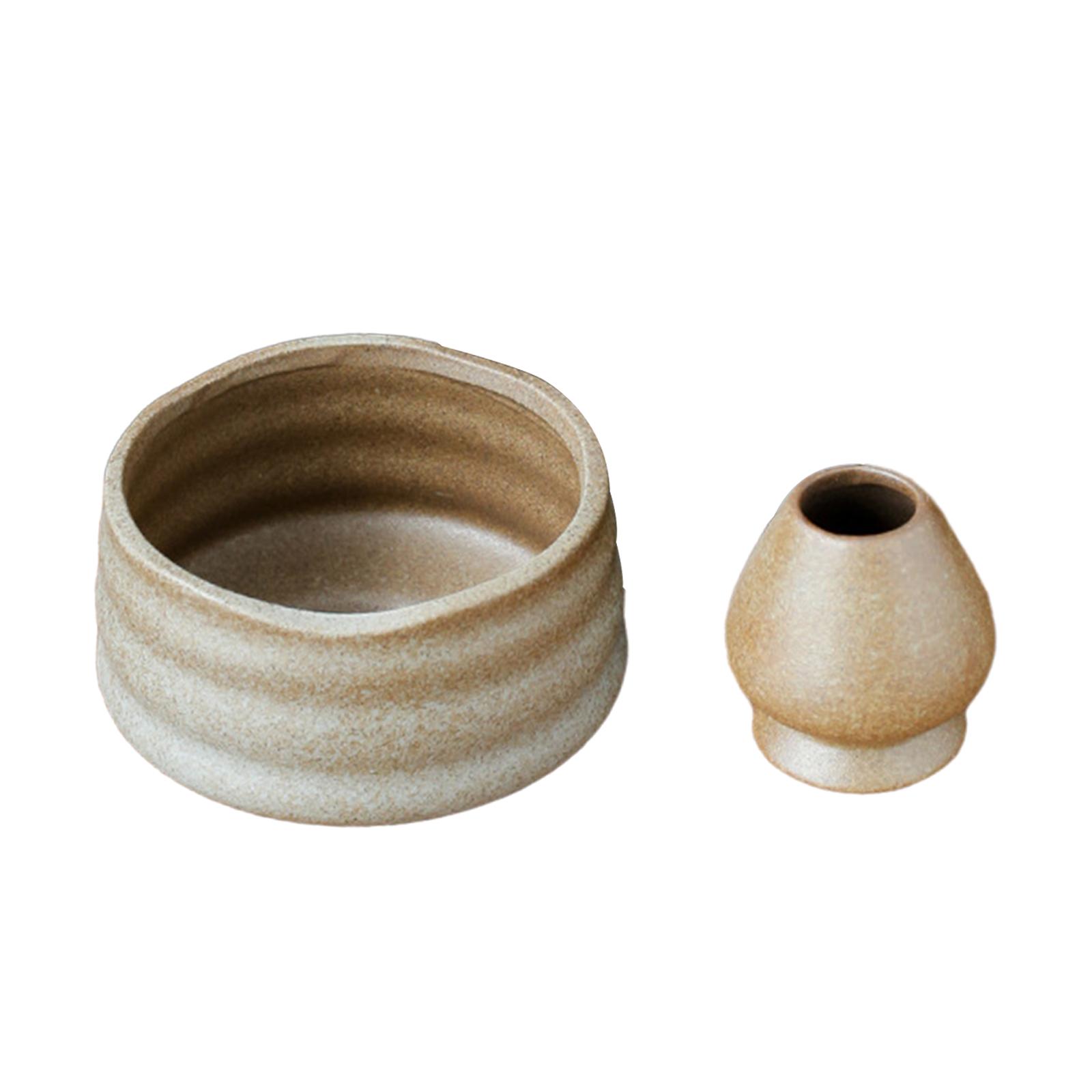 

Ceramic Matcha Bowls with Whisk Holder, 470ml Tea Bowls, Retro Ceramic Mixing Bowl for Office Holiday Bedroom Holiday Gift светло-коричневого