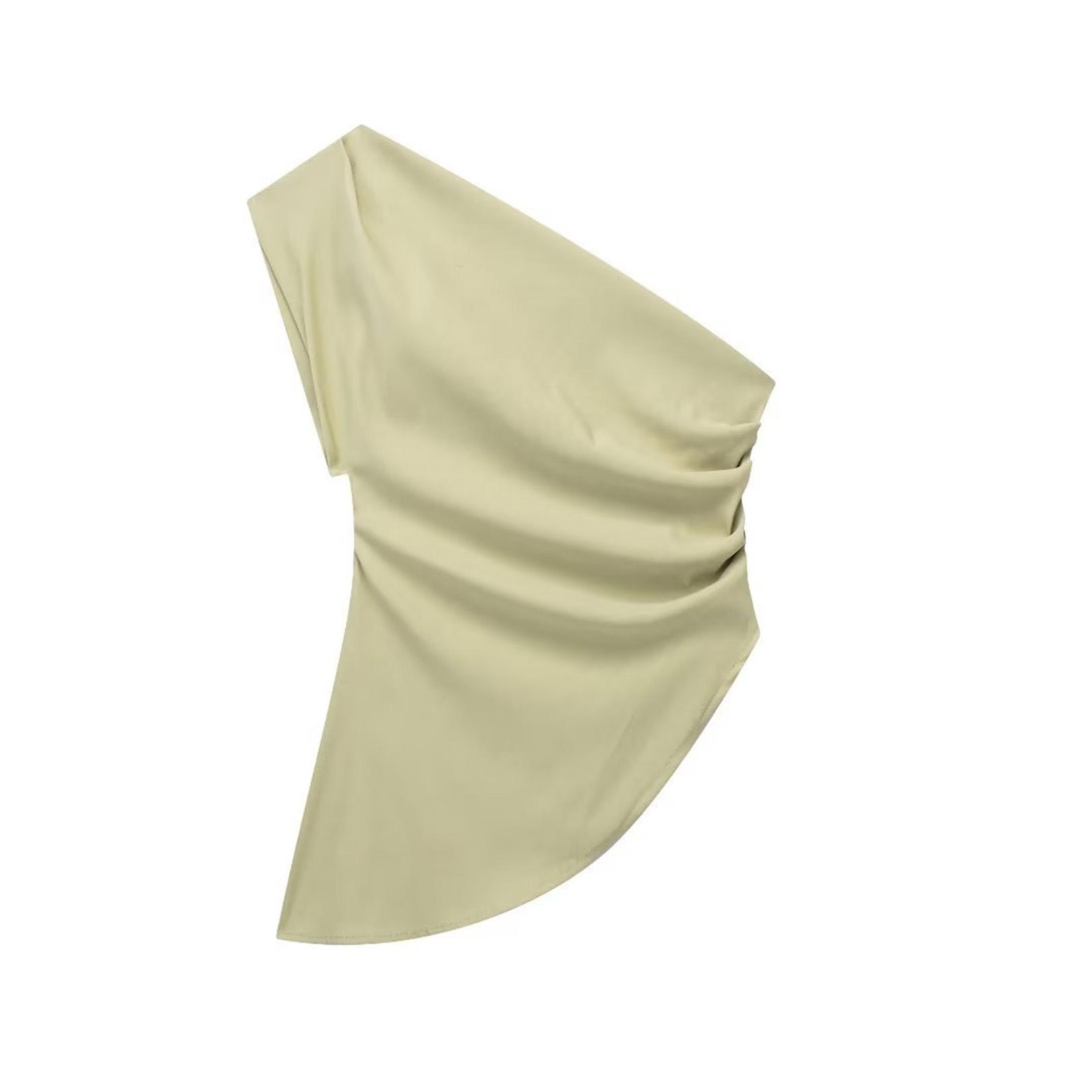 

2024 Асимметричная футболка, новая женская модная тенденция, топ с открытыми плечами, темперамент знаменитостей для пикантных девушек XS зелёный