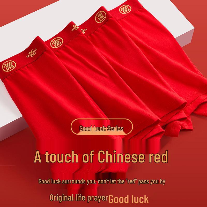 Men’s Plus Size Cotton Red Boxer Briefs - Year of the Rooster with Antibacterial Silk Crotch for Good Luck