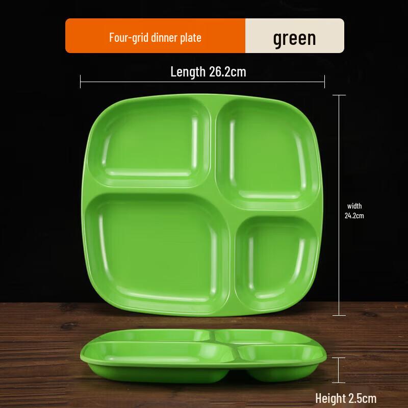Green Thickened Melamine 4-Compartment Canteen Tray