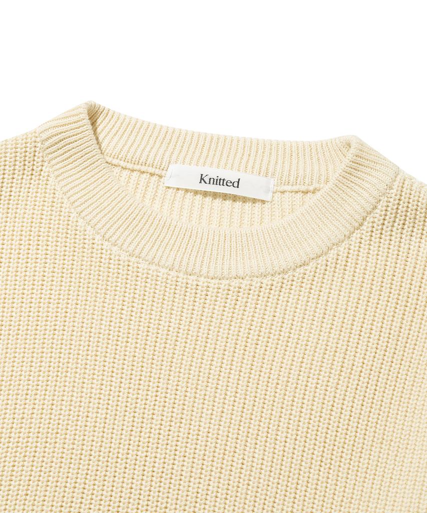 KNITTED Soft Cotton Drop Shoulder Waffle Knit Oatmeal