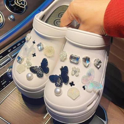 Shoe Charm for Crocs DIY Black Butterfly Diamond Flowers Shoe Decoration Buckle for Croc Charms Hole Shoes Accessories