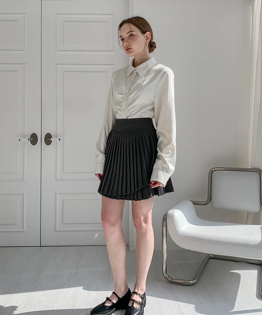 Hypernet Layered Pleated Mini Skirt_Gray