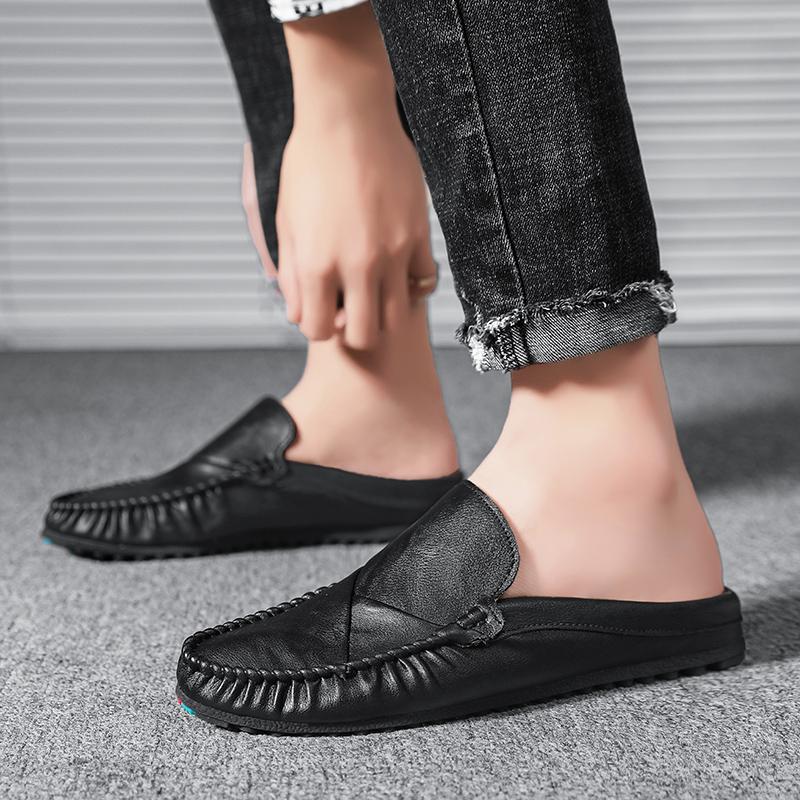 2026 Mules Mens Backless Loafers Slippers Half Shoes For Men Slide Closed Toe Sandals Man Semi Drag Casual Comfy Moccasins Brown