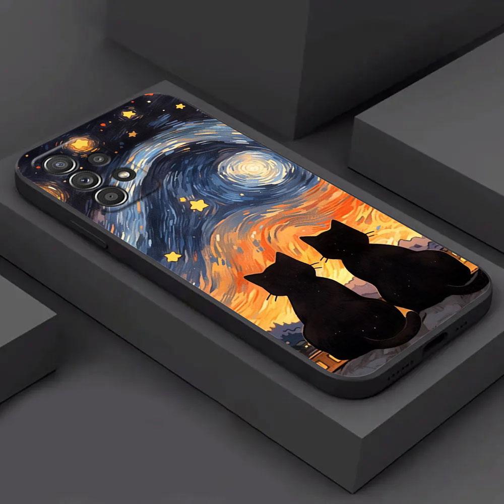 Cat Van Gogh Starry Sky For Samsung Galaxy A55 Case A54 A52S A53 5G A51 A34 A35 A33 A32 A50 A72 A71 A30 A7 2018 Cases Soft Cover