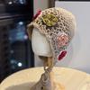 Korean Style Hand-knitted Flower Knitted Pullover Hat for Women In Autumn and Winter Warm Ethnic Style Travel Style Tassel Ear Protection Hat
