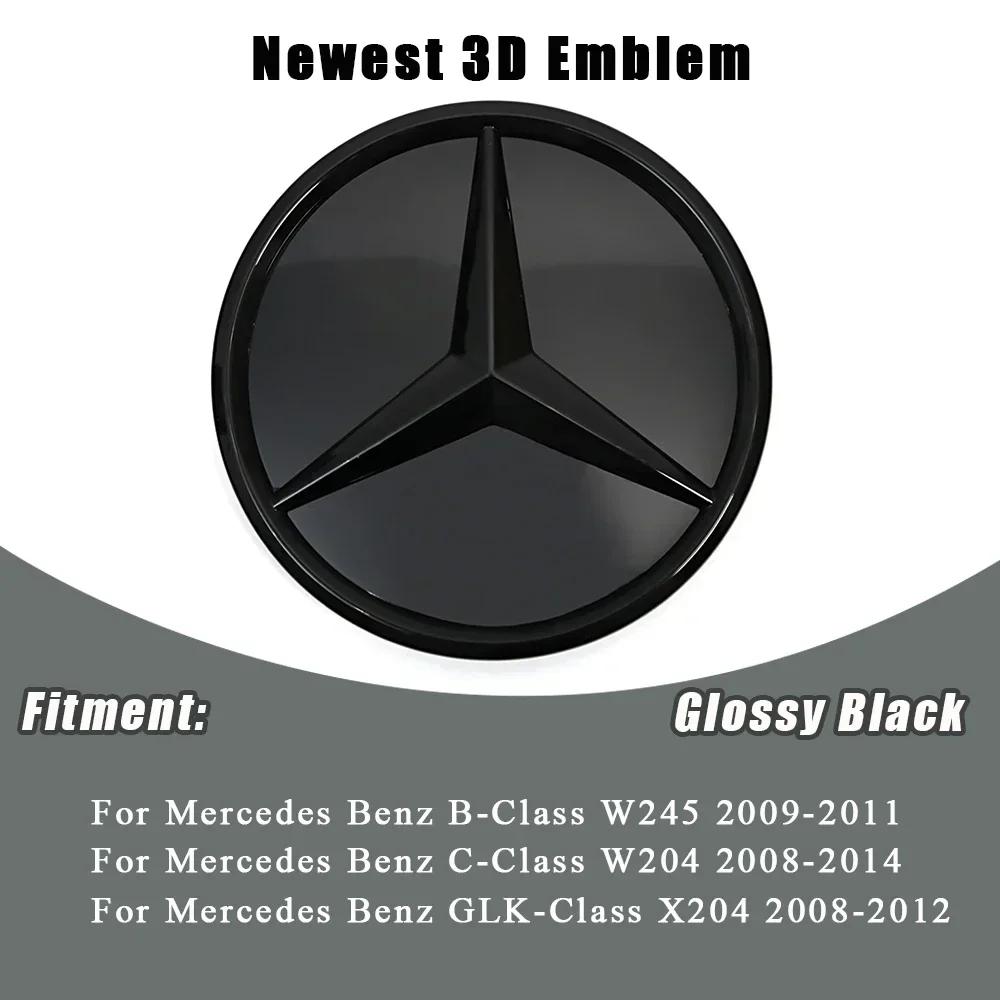 Car Front Grilled Star Emblem LED Illuminated Logo Glossy Black Border and Chrome Silver For Mercedes Benz W204 W245 X204 Class