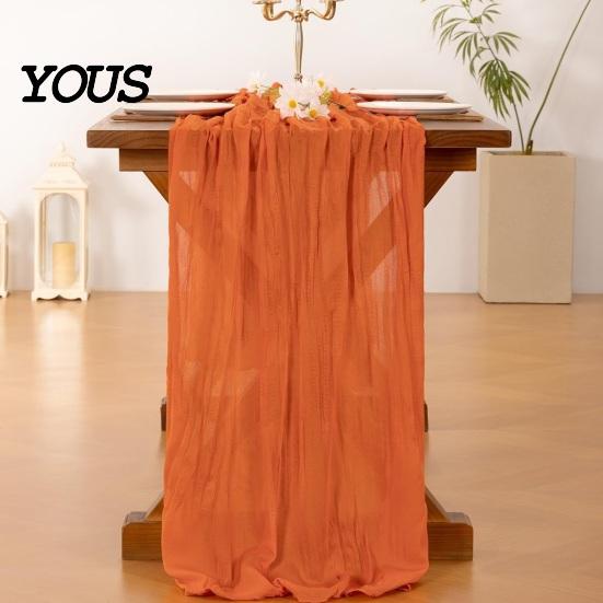 Charming Dining Decor Cheesecloth Table Runner, Boho Rustic Gauze Wrinkled Farmhouse High Quality Runner Sheer for Wedding Party Baby Shower Birthday