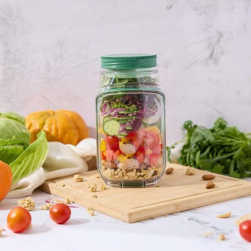 Auslaufsichere Salatschüssel Kunststoff-Salatbehälter mit seitlich zu öffnendem Deckel Tragbare Frühstücks-Fruchtaufbewahrungsbox für Picknick Zuhause Büro