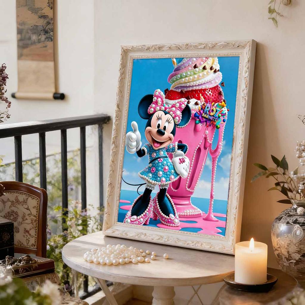 Disney Pearl Painting Minnie Giant Ice Cream Sundae Creative Art 5D Pearl Embroidery Cross Stitch Kit Handmade DIY Home and Room Decor Gift
