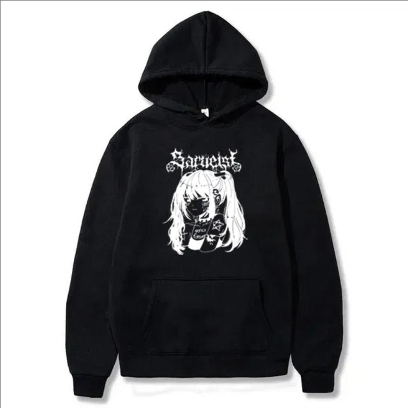 The Girl Print Pattern Pullover Women Harajuku Trip Outdoor Sweatshirt Autumn And Winter Fleece Loose Hoodie