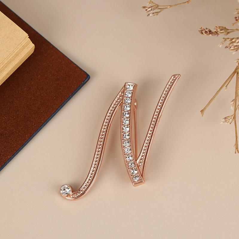 Women Luxury Letter Brooch Pins In Rose Gold Color   English Alphabet Pins Cute Jewelry Accessories Gift