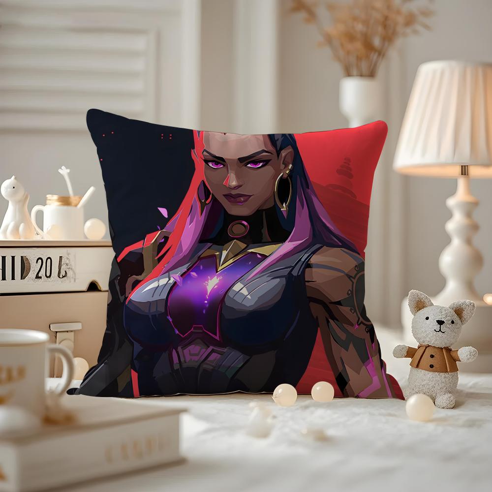 HOT Game VVALORANT Cushion Cover Antidustmite Pillowcase Invisible Zipper Silky Short Plush Sofa Cushion Cover