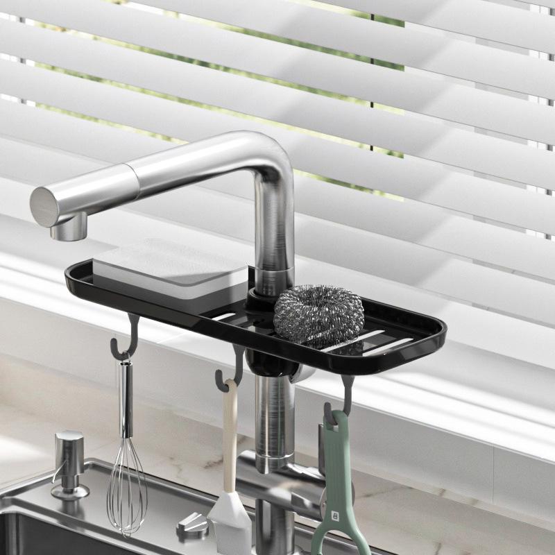 

Органайзер для кухонной раковины, сушилка для посуды, держатель для губки, корзина для хранения полотенец и кухонной утвари Large/with hook [black]