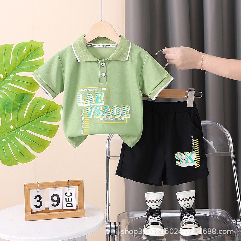 Polo per Bambini con Fantasia a Lettere Outfit Sportivo - Set Casual Estivo a 2 Pezzi per Ragazzi
