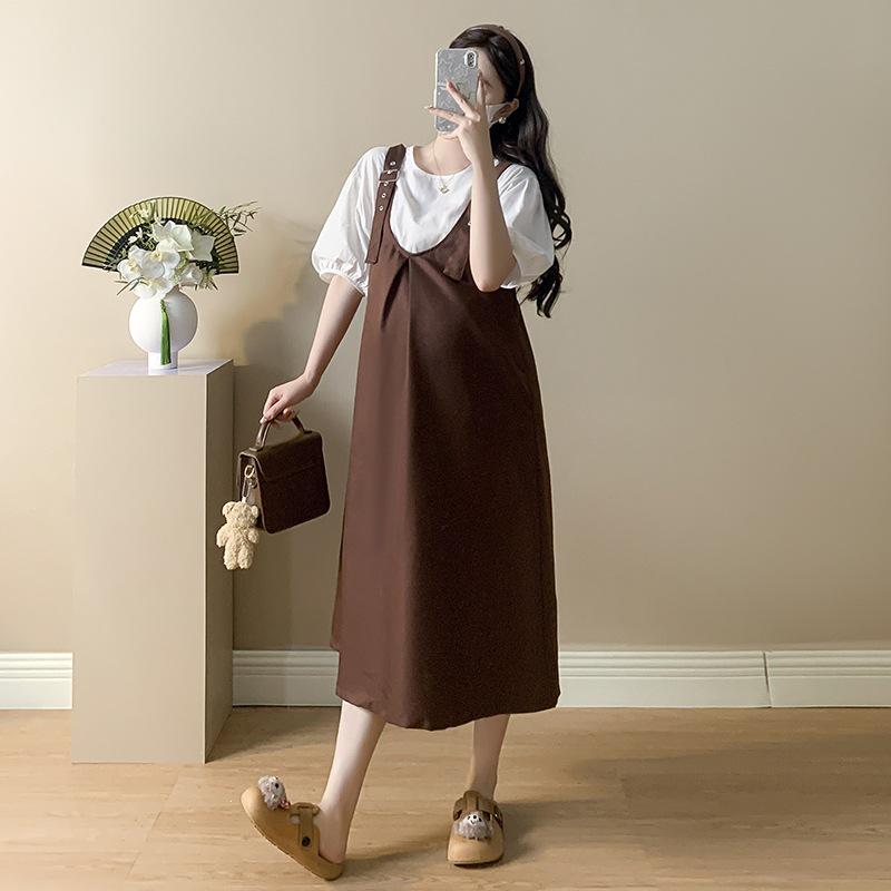 Plus Size 2026 Spring/Summer Maternity Overall Skirt & Shirt Set